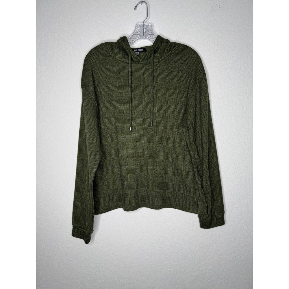 Five.By.Five Womens Olive Green Glen Plaid Textured Crop Hoodie Sweatshirt XL‎
